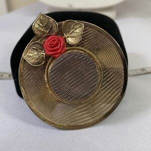 Vintage mesh hat brooch red flower